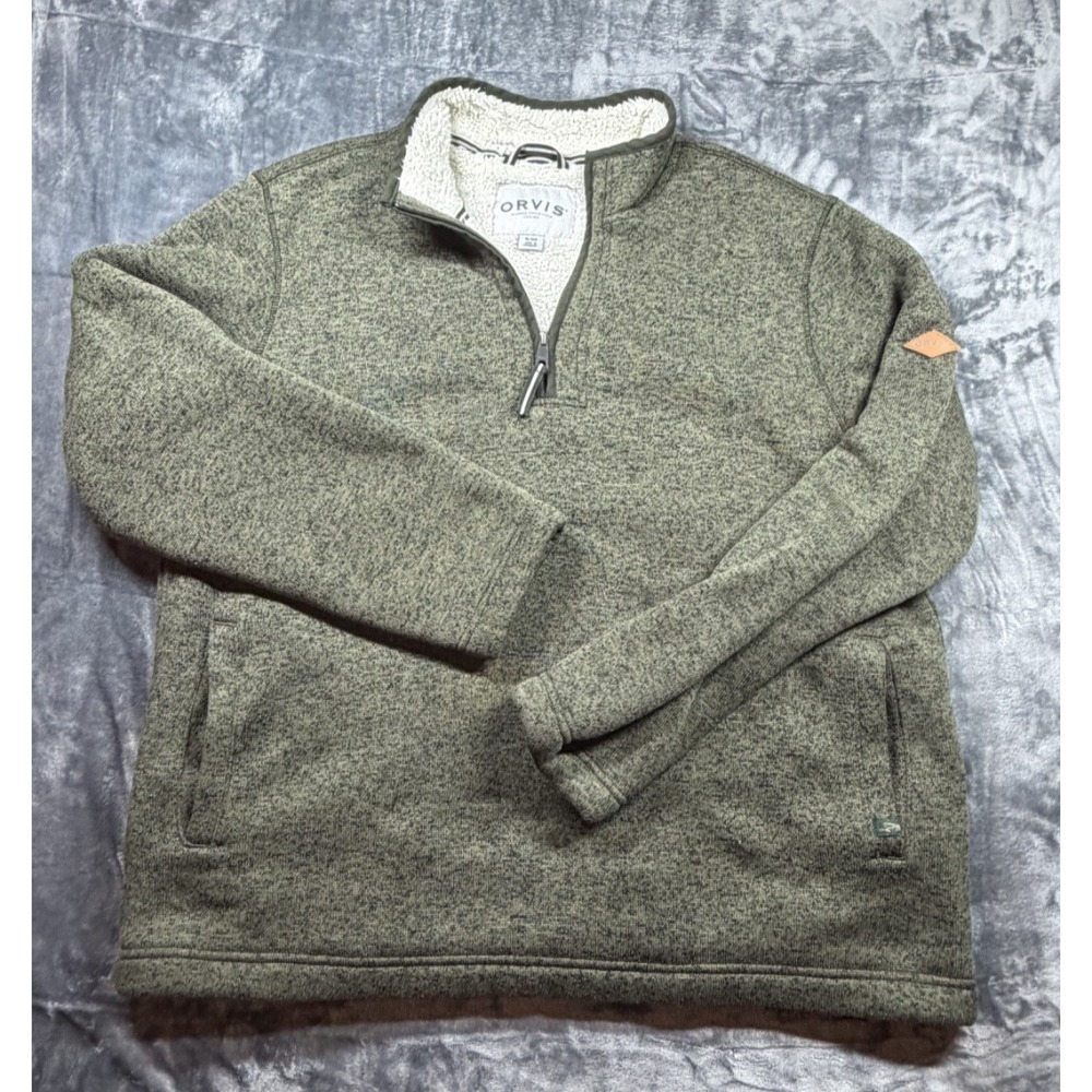 Orvis Men's XL Olive Sherpa Lined Quarter Zip Sweater Fleece